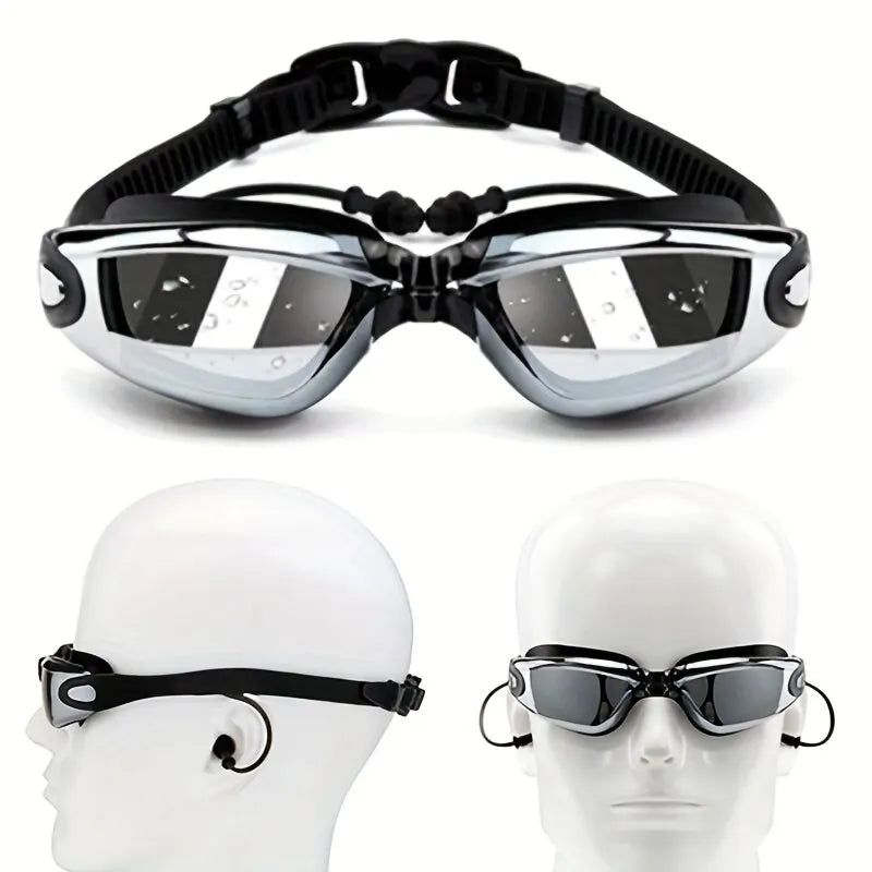 Swimming Goggles with Cap and Earplugs Men's Anti Fog UV Protection Women's and Children's Waterproof Diving Eye Protector