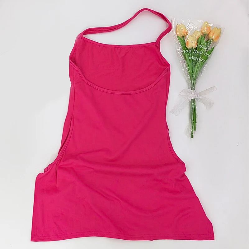 NEW Arrivals 6 Colors Summer Sexy Halter Mini Dress Y2K Women Sleeveless Strap Streetwear Backless Split Black Dress Party Elegant A-LINE New Dresses Evening Party Night Clubwear Mini Dress