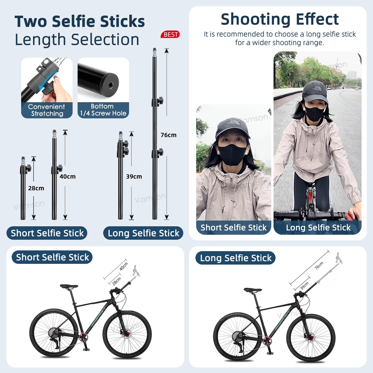 NEW Arrivals Front Rear Mobile Phone Riding Bike Telescopic Monopod Bicycle Selfie Stick for Insta360 iPhone Huawei Xiaomi Samsung Accessories
