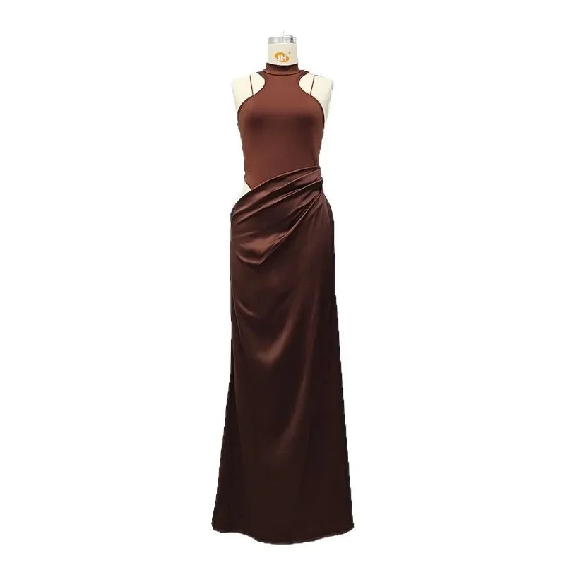 NEW Arrivals 3 Colors Sexy Sleeveless Hollow Out High Collar Bodycon Dress Women's Spring Summer New Style Pure Color Cross-Border Women's Dress