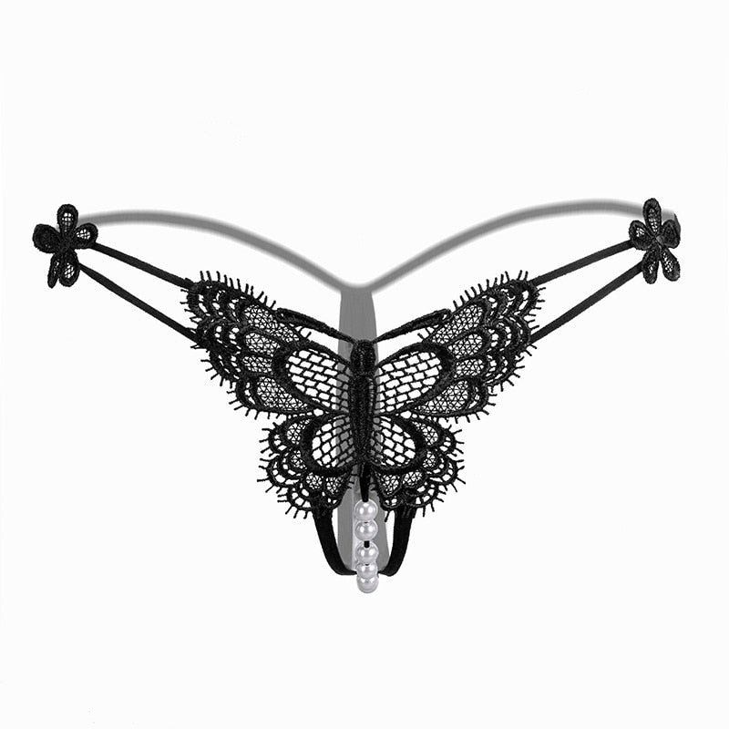 Pearl Massage Sexy Thong Hot Lace Embroidery Transparent Panties Women Sexy Lingerie Low Waist Hollowed Out T-back Femme Tangas