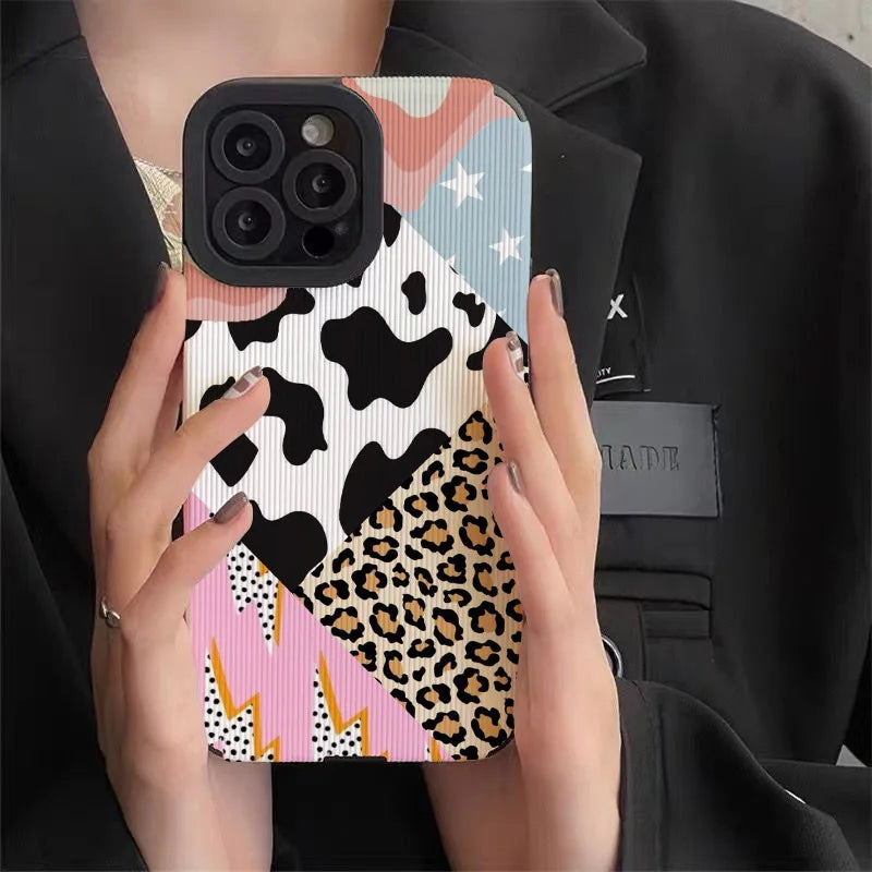 Leopard Cow Silicone Leather Case For iPhone 15 14 13 Pro Max 11 12 Mini SE 7 8 Plus X XR XS Soft Shockproof Cover