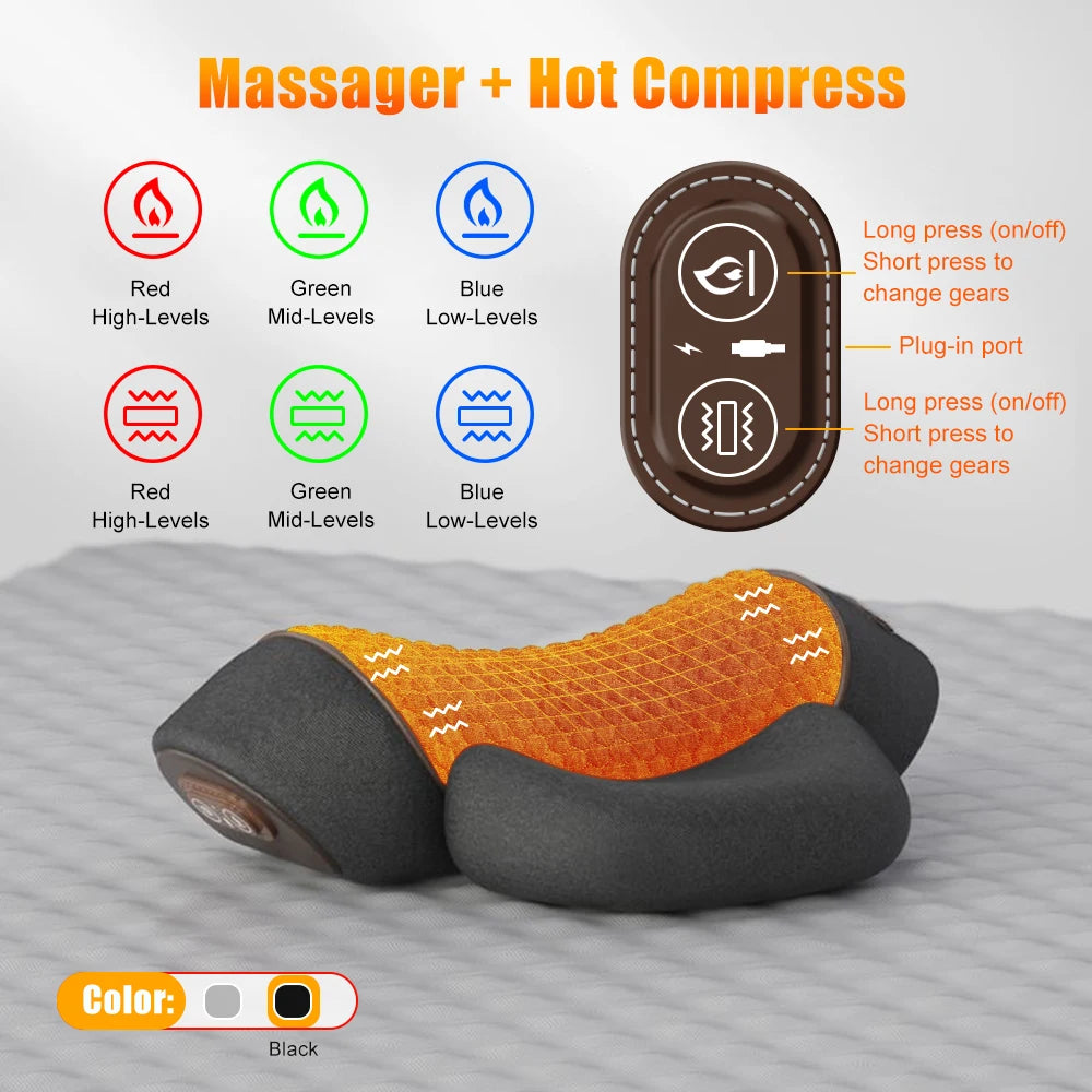 NEW Arrivals 3 Function Electric Neck Massager Cervical Pillow Hot Compress Vibration Massage Neck Traction Relax Pillow Spine Support Massager Pillow