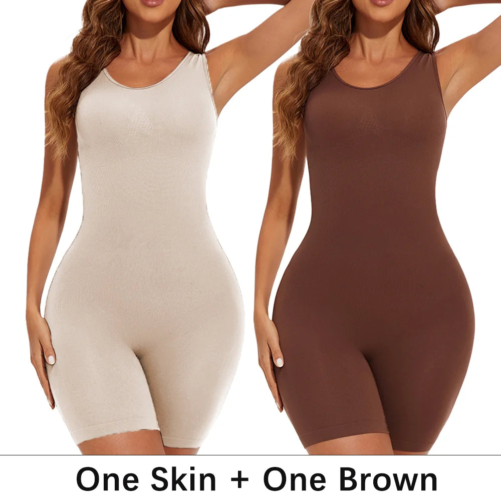 NEW Arrivals 2PCS Set S-2XL Sexy Bodysuits Full Coverage Shapewear Thigh Slim Body Suit Wide Shoulder Body Shaper Jumpsuit Seamless Shapers Slimmer