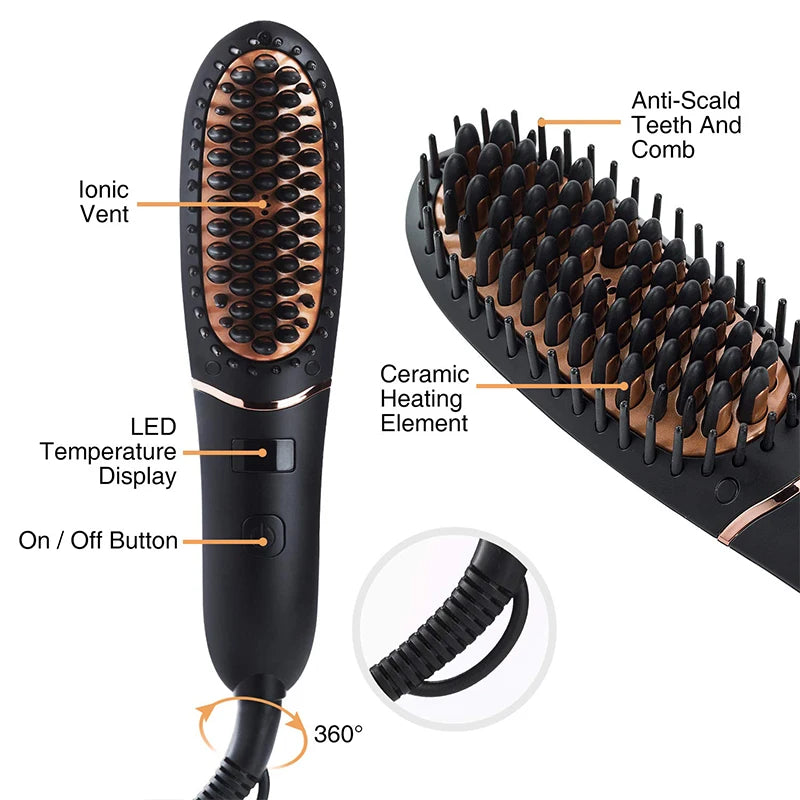 Men Hair Straightener Comb Led Display High Quality Negative Ion Comb Electric Hair Straightening Brush