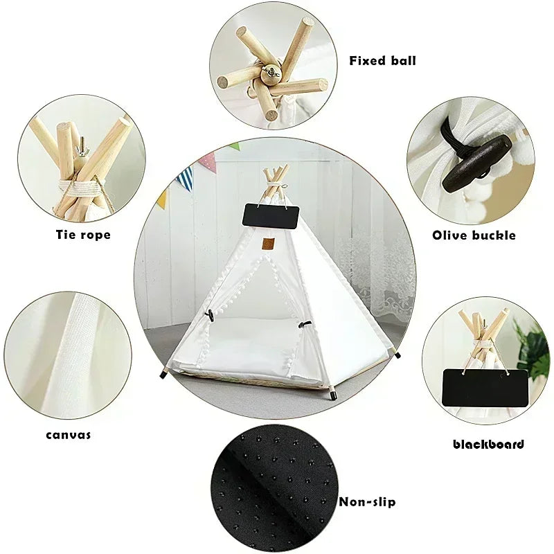 NEW Arrivals 14 Patterns Cats Dogs Korean Tent House with Double-Sided Thick Cushion for Puppy Pets Up to 33Lbs, Portable Cat Tent with Non-Slip Feet and Blackboard, Washable Pets Furniture Supplies