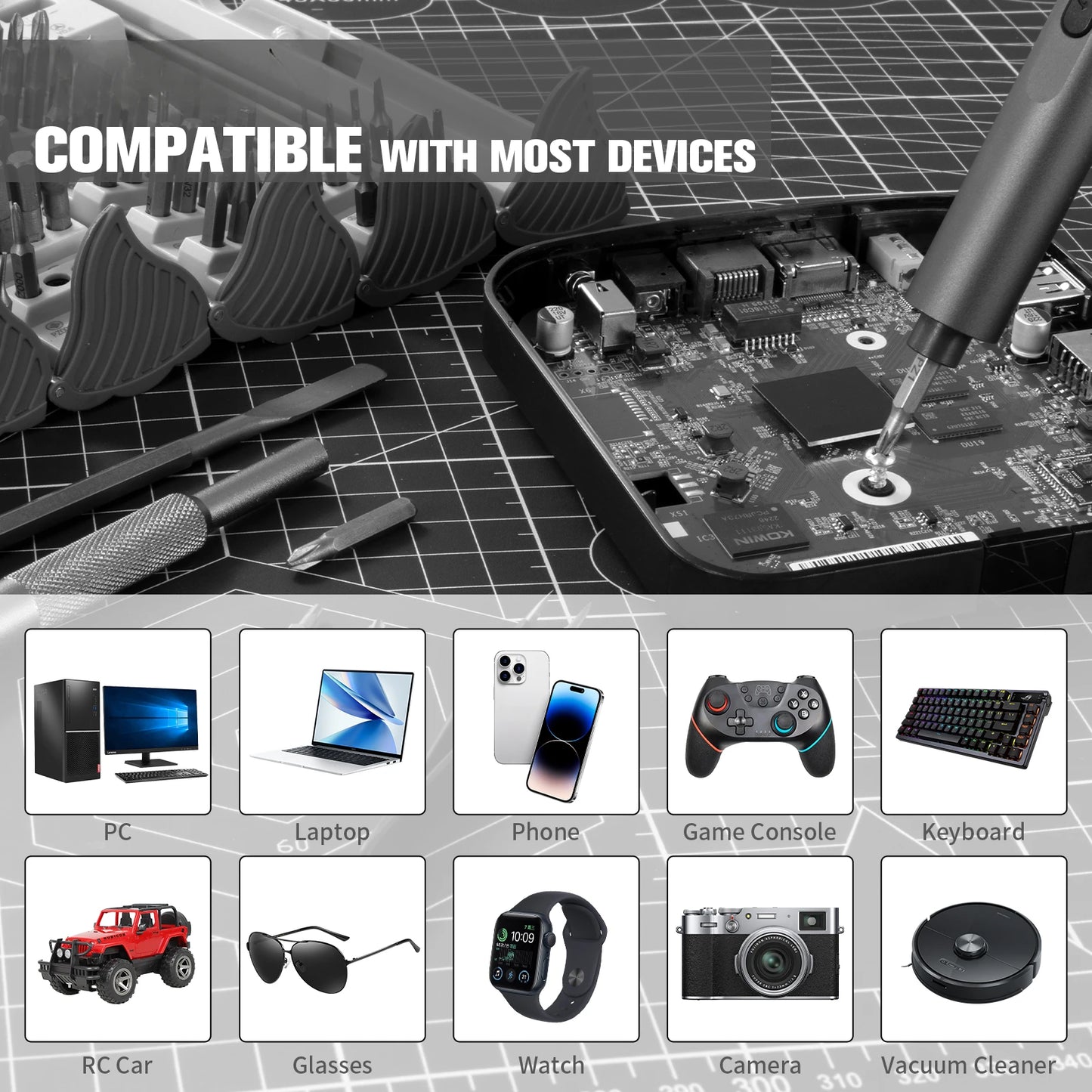 NEW Arrivals 138 in 1 Set Precision Electric Screwdriver Set Magnetic Bits Cordless House Power Tool Kit iPhone PC Laptop Tablets Drone Watch Professional Repair Tool Electronic Supplies