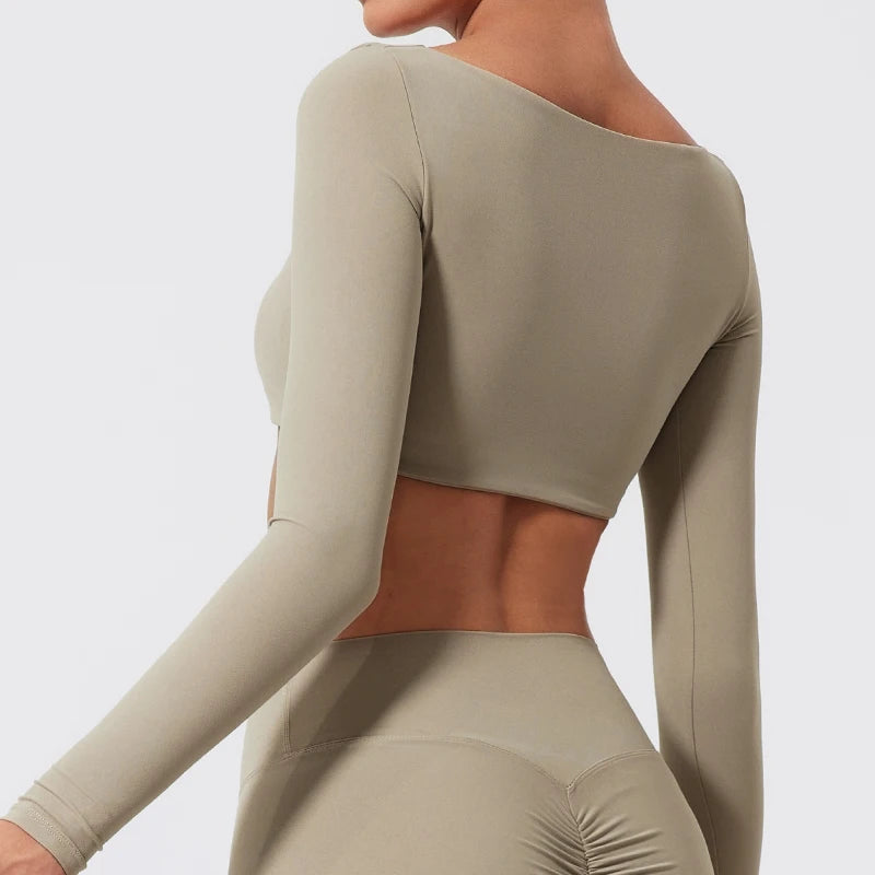 NEW Arrivals S-XL 7 Colors Quick Dry Square Neck Activewear Women Gym Top Women Fitness Sports Crop Top Female Casual Long Sleeve Yoga Clothes