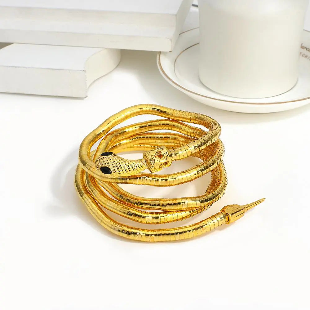 AENSOA 2022 New Punk Multilayer Metal Alloy Gold Black Color Cool Bendy Snake Necklace Bracelet for Women Men Chunky Jewelry