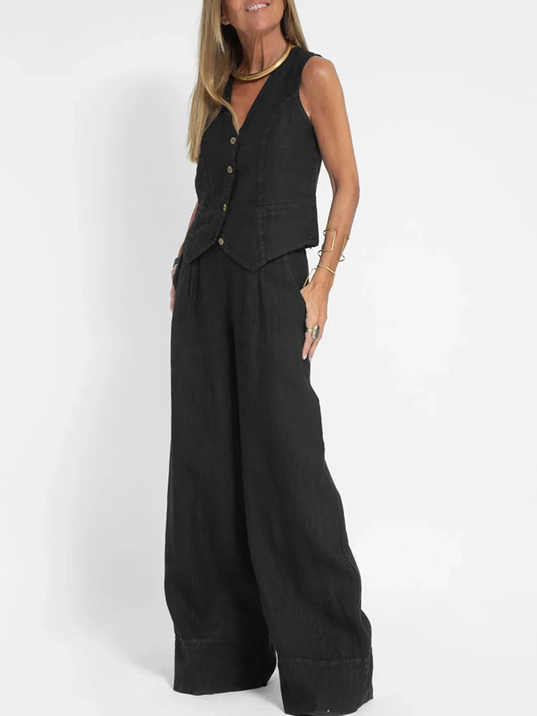 NEW Arrivals 2PCS Set S-2XL UK Size Women's Clothing Spring Summer New Fashionable Vest Pants Collage Splicing Pure Sleeveless Color Temperament Casual Suit