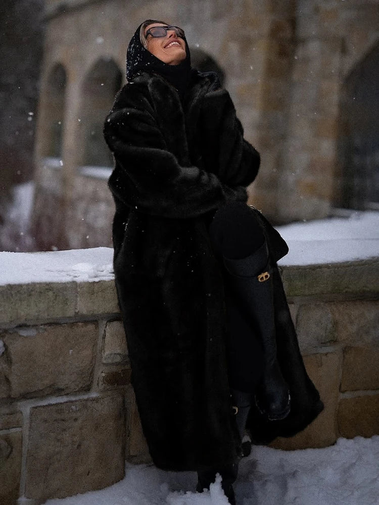 NEW Arrivals S(8)-XL(16-18) UK Size Winter Loose Luxury Mink Velvet Imitation Fur Splicing Long Coat Fur Suit Collar Women's Coat High Street Fashion Lady Overcoat