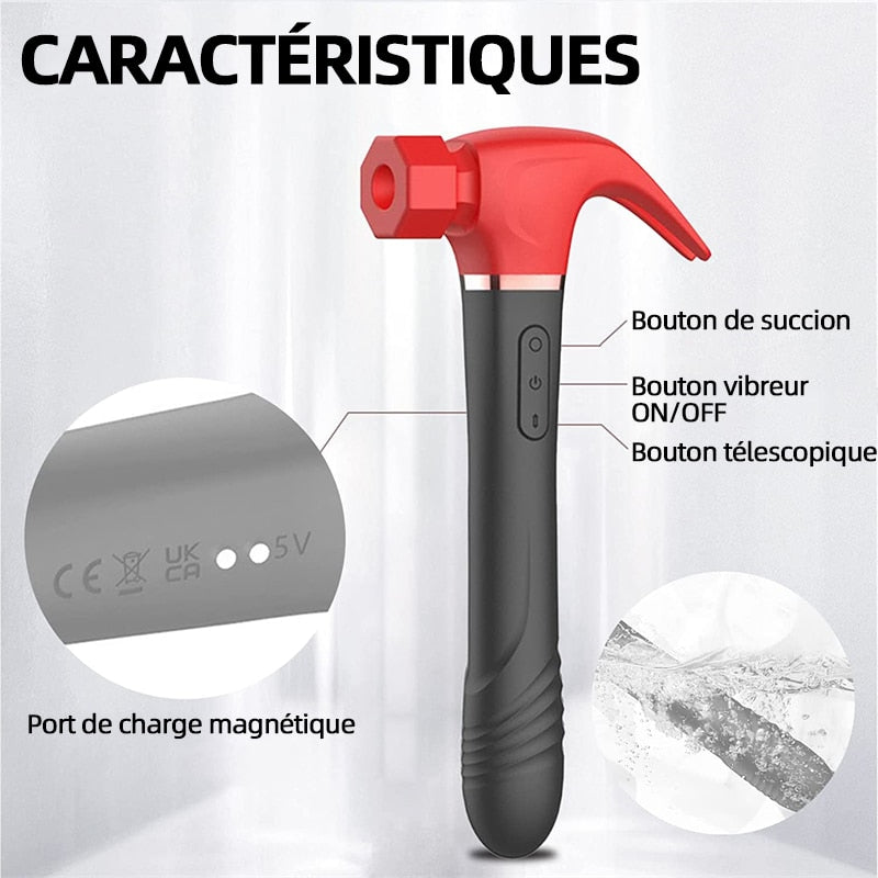 Hammer Vibrators Clit Sucking Nipple Stimulation Telescopic Dildo G-Spot Massage 7 Sucking Thrusting 10 Vibration Mode for Women