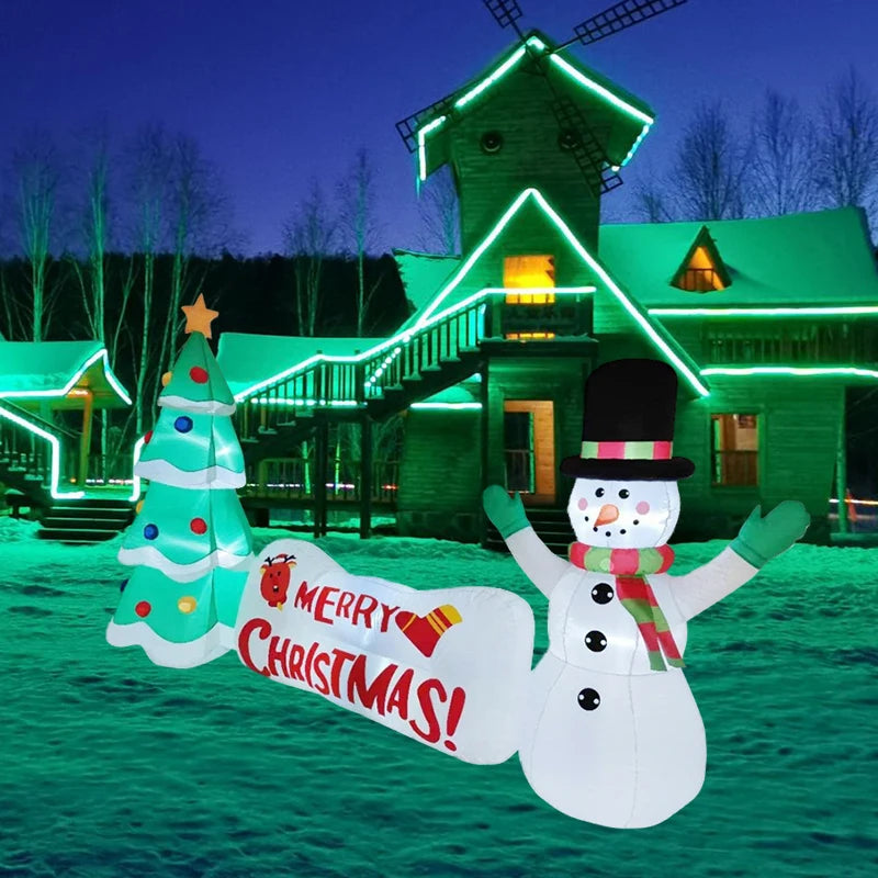 3M/9.8FT Length Christmas Snowman Tree Decor Inflatable Built-in LED Light Outdoor Indoor Party Garden Scene Layout Ornament