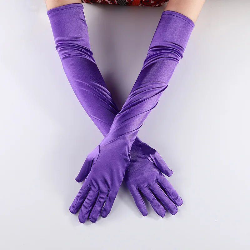 NEW Luxury Opera Satin Gloves Elegant Purple Red Black White Bridal Party Gloves for Wedding Prom One Size Fashion Stretch Women purple Gloves Girls Ladies Luxury Fashion Apparel Accessories Clothing Supplies