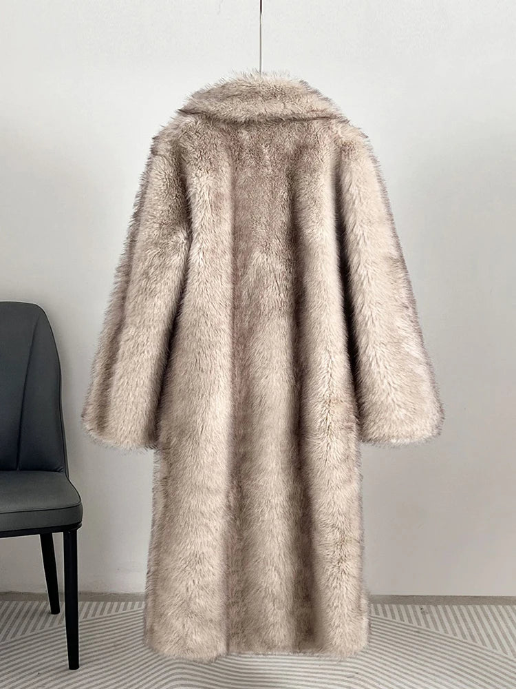 Low-Price Sales are Limited S-2XL NEW Luxury Women's Female Faux Fur Coat Lapel Loose Long Sleeve Solid Color Loose Thick Warm Camel Jackets Winter Snow Warm Outerwear Girls Ladies Winter Luxury Fashion Clothing Supplies