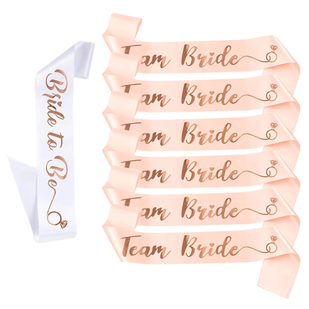 NEW Arrivals 6/7 PCS Set Team Bride Satin Sash Set White 7 Bride to Be Sash and 6 Silk Team Bride Sashes Bridal Shower Wedding Bachelorette Party Supplies