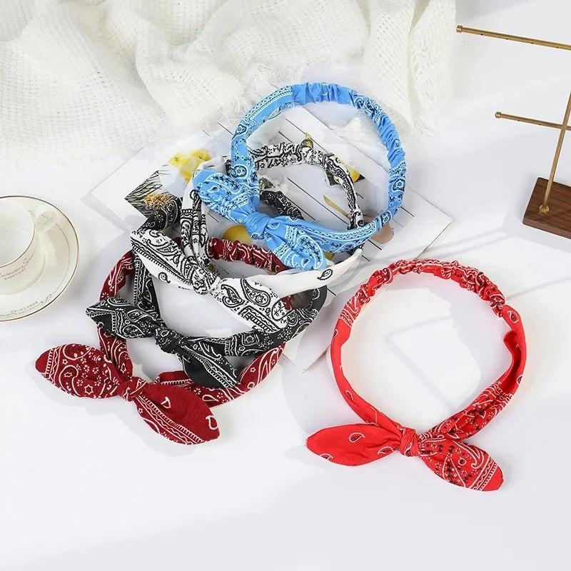 Vintage Cross Knot Elastic Hairbands Turban Bandanas Girls Hair Hands Hair Accessories Boho Women Soft Paisley Print Headbands