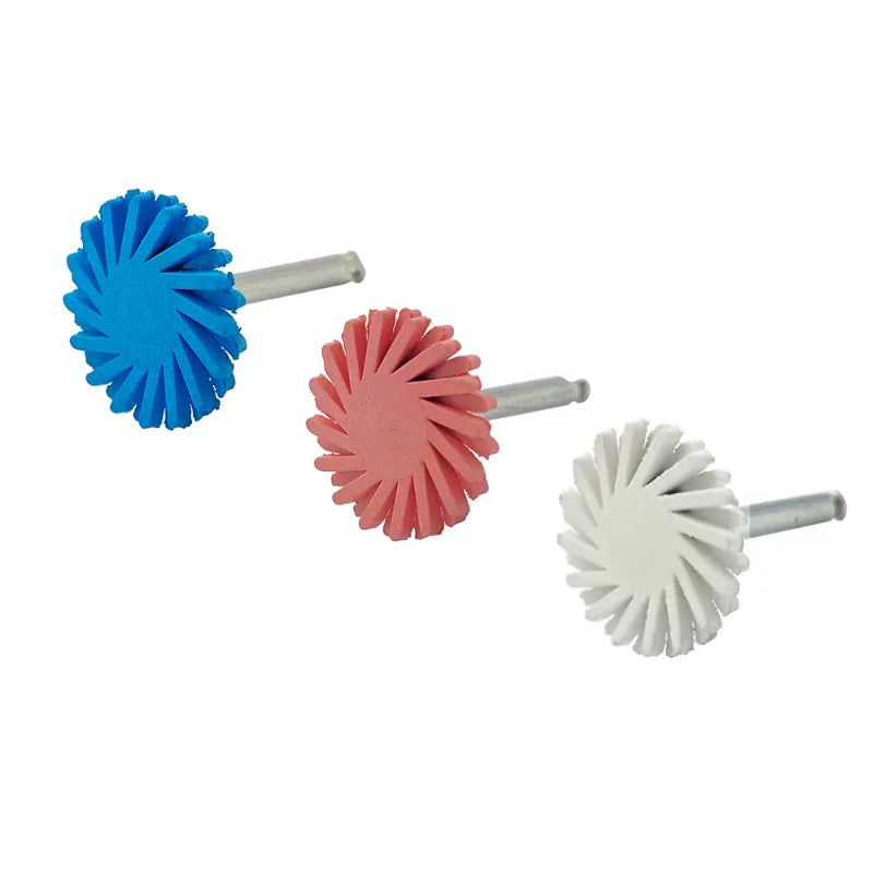 6Pcs Dental Rubber Polisher Composite Resin Polishing Disc 14mm Wheel 3 Colors Spiral Flex Brush