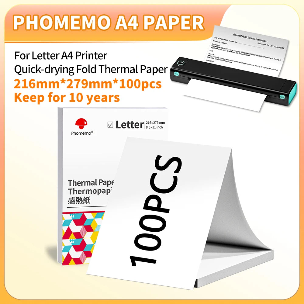 NEW Arrivals 100-200PCS Set Original PHOMEMO Thermal Printer Paper 8.5 x 11 Inch, Advanced Thermal Printing, Thermal Paper Compatible with M08F-Letter, M832, M834 Tattoo Photos