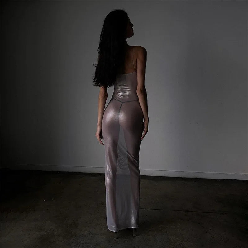NEW Arrivals Sexy See Through Maxi Dress Women Sexy Strappy Dresses Body-Shaping Female Stunning Hipster Spring Summer Evening Beach Party Night Club Outfits Maxi Dress