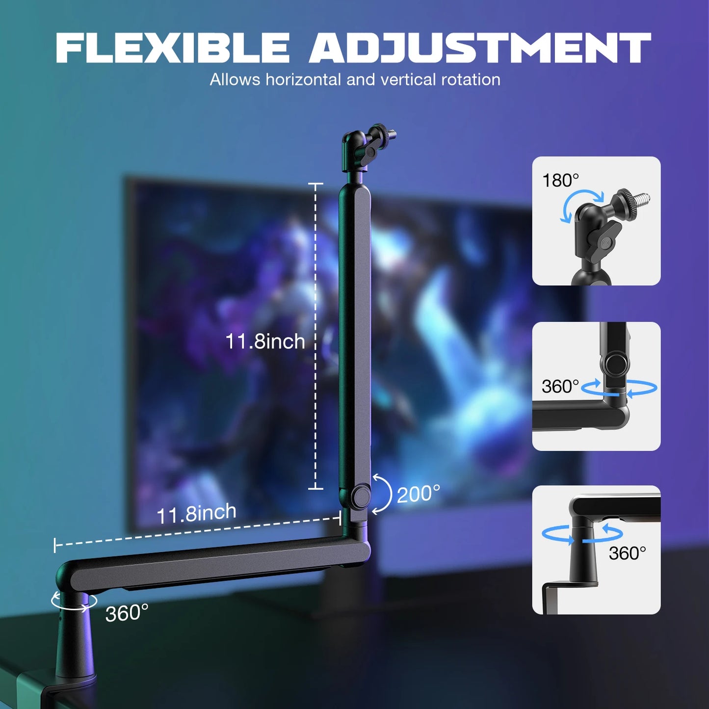 Adjustable Low-profile Arm Microphone Stand with Cable Management/Desk Mount, Suspension Boom for K688 Ampligame AM8-BM88