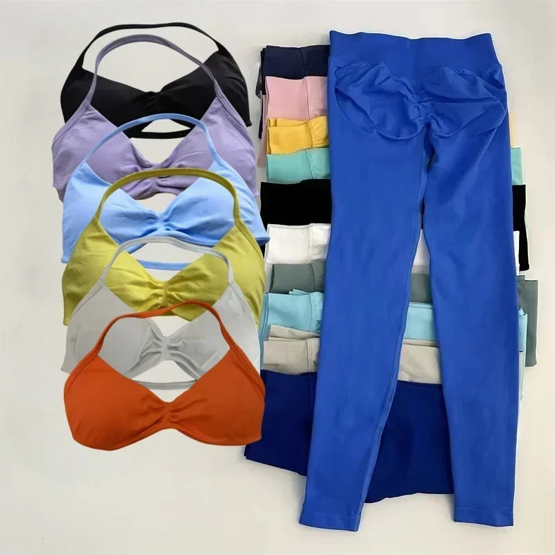 NEW Arrivals 10 Colors Women Gym Breathable Fashion Yoga Fitness Clothes Hip Pants Tie Bra Comfortable Sports Pilates Fitness Set