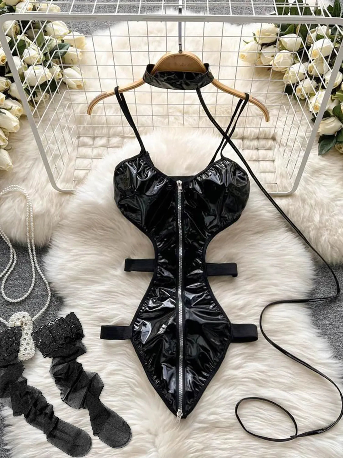 Women's Hollow Combination Bodysuit Slim Fit Erotic Mesh Lace Jumpsuit Bodysuit Sexy Fashion Pajamas