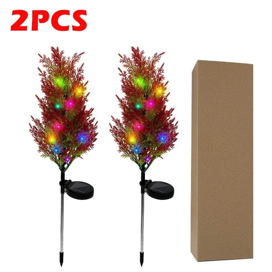 4PCS Outdoor Decoration Christmas Tree Lights Solar Rechargeable Simulation Pine Tree 20 LED Lawn Lights Garden Decoration Lamp