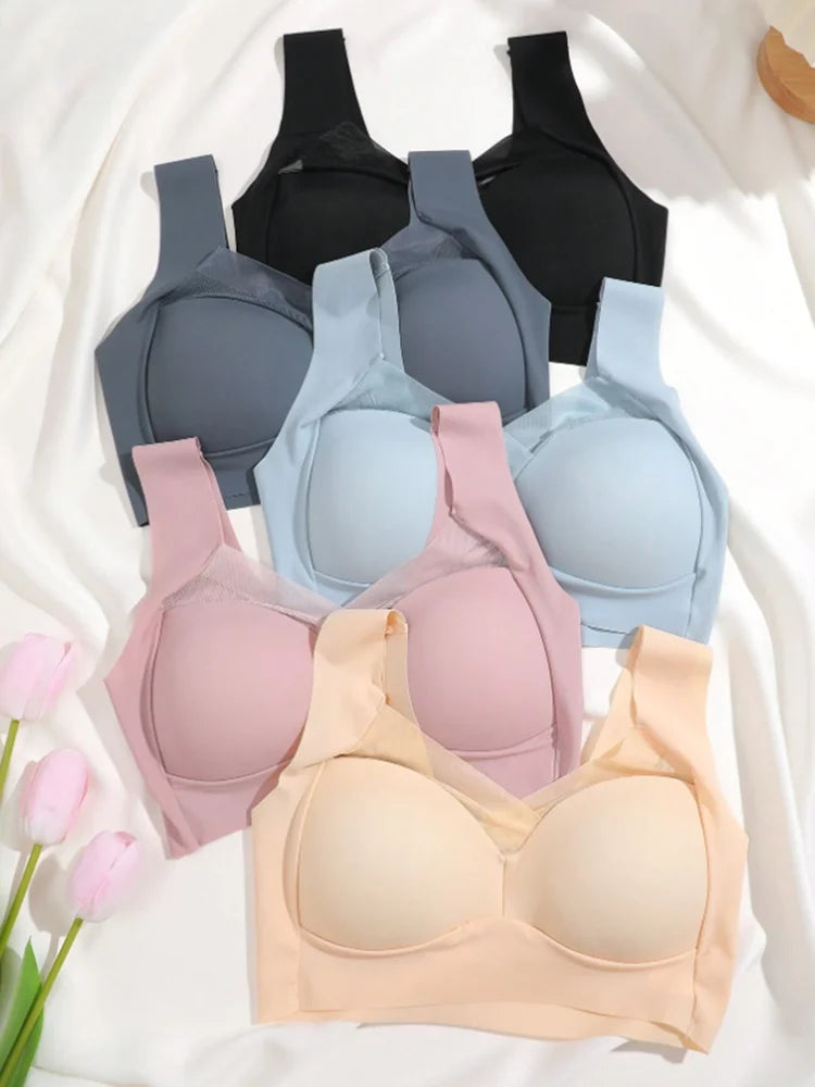 NEW Arrivals 5PCS Set Women Lace Sport Bras Plus Size Seamless Bra Bralette Backless Lady Brassiere Vest Female Gather Shock-Proof Wireless L-3XL