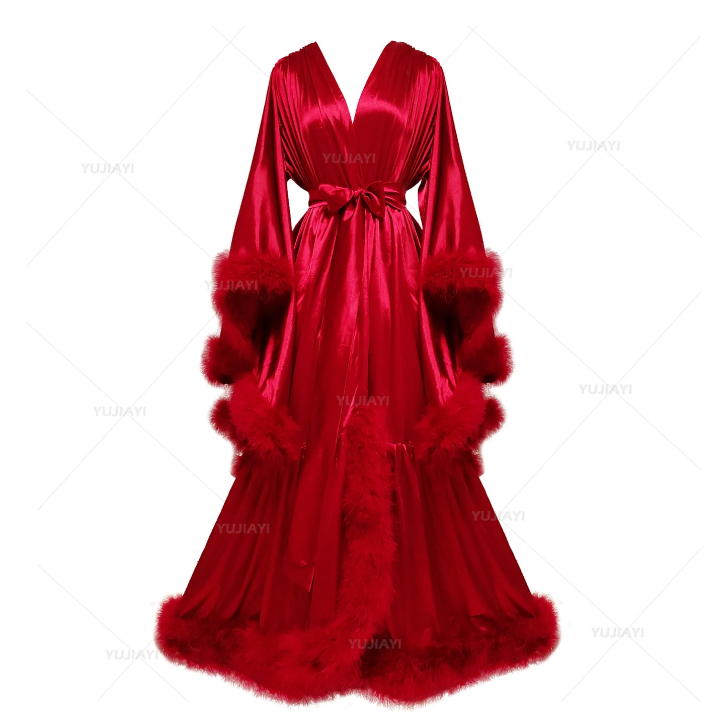 NEW Arrivals S-4XL 6 Colors Luxury Honeymoon Night Bathrobe for Women Flare Sleeves Feather Bridal Robe Nightgown Silk Long Wedding Scarf Dressing Gown Photography Dress Bridesmaid Nightgowns