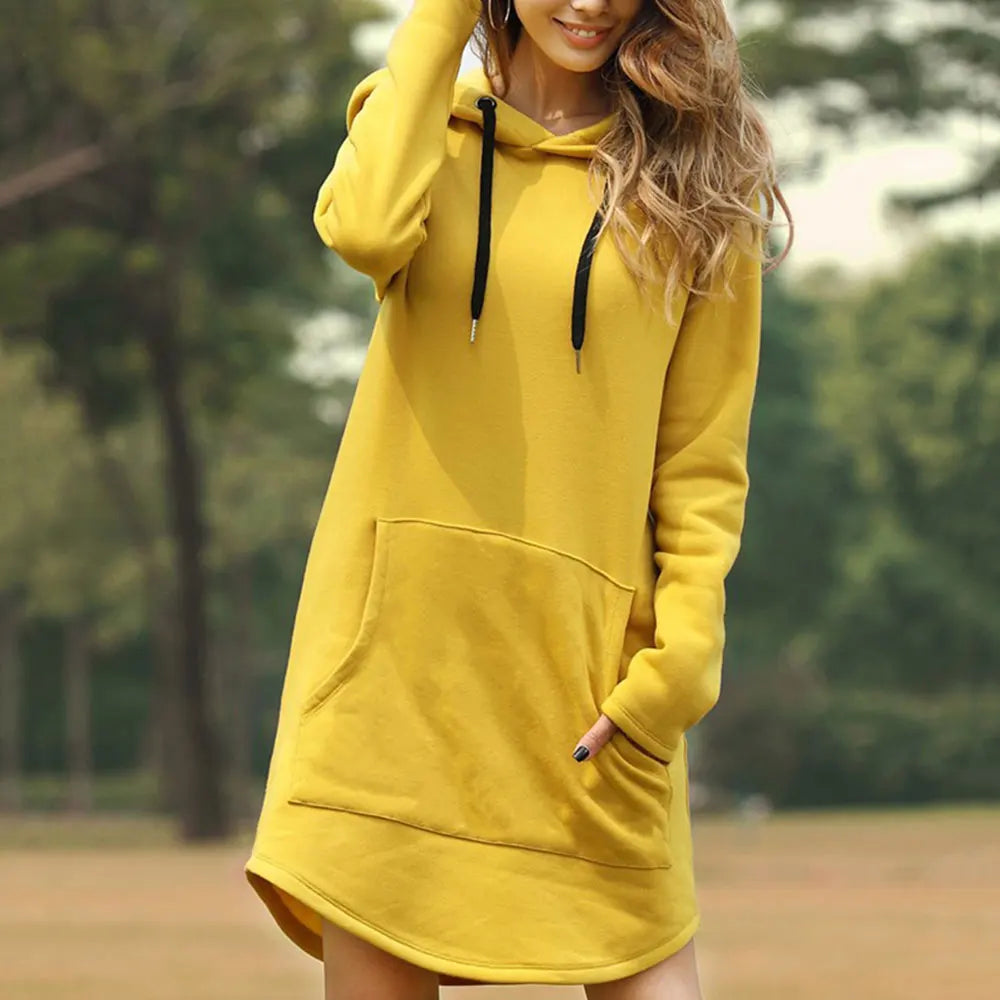 Jolee Jolee Casual Loose Solid Women Hoodies Long Style Sweatshirt Casual Pocket Oversized Hoodie Hoody Dress Pullover