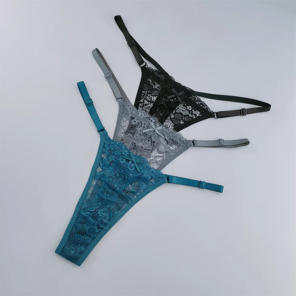NEW Arrivals 3PCS Set Lace Thongs Women Lace Low Waist Panties Sexy Transparent Underwear Fashion Breathable G-String Ladies Intimates Lingerie