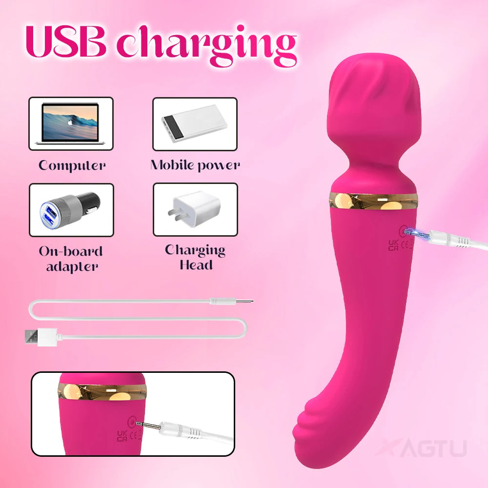 2 Motors AV Vibrator for Women Clit Clitoris Stimulator USB Rechargeable Magic Wand Massager Female Sex Toys Adults Goods