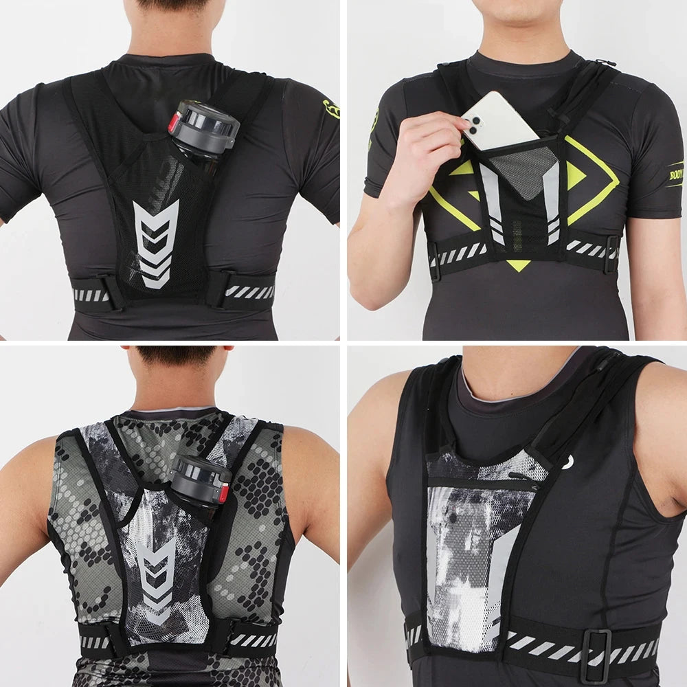 NEW Arrivals Reflective Running Vest, Backpack Mesh Breathable Hydration Pack Lightweight Elastic Women Men Large Capacity for Outdoor Bicycle Running Night Walking Sports Backpack