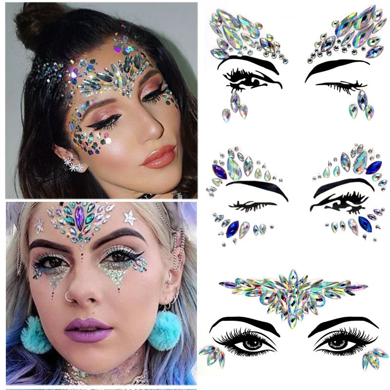 3D Sexy Face Tattoo Stickers Temporary Tattoos Glitter Fake Tattoo Rhinestones For Woman Party Face Jewels Tatoo