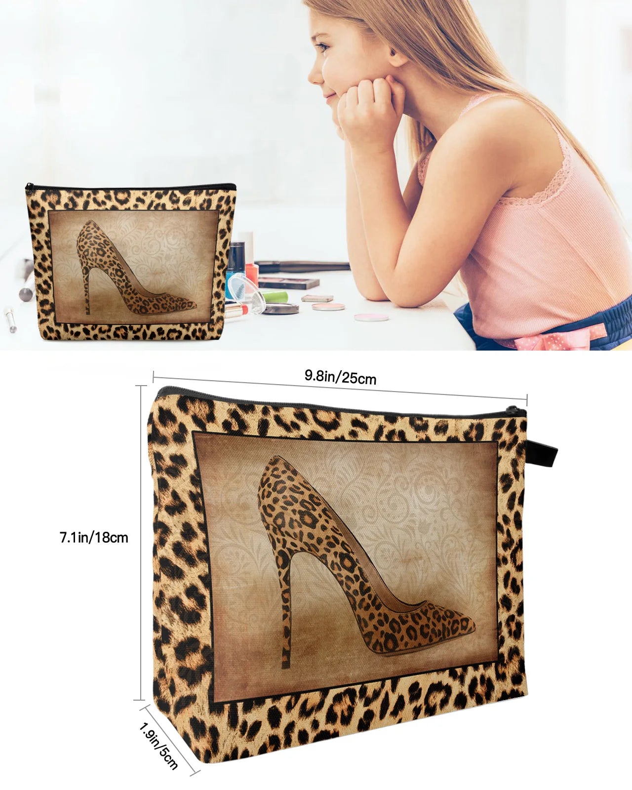 Leopard Luxury High Heels Large Capacity Outdoor Travel Cosmetic Bag Portable Make Up Storage Pouch Women Waterproof Case Cosmetics Accessories Supplies