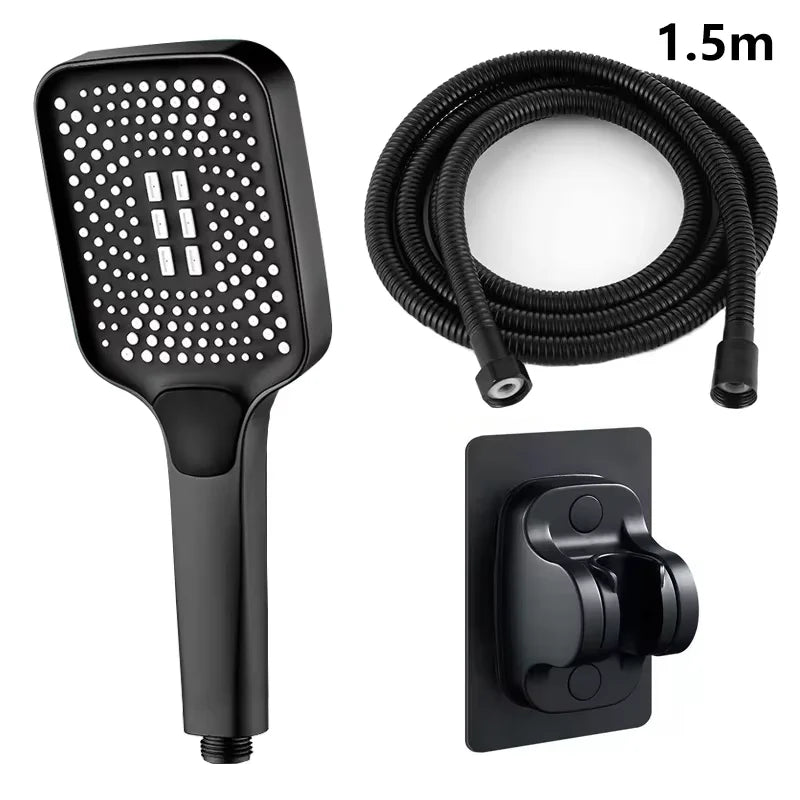 NEW Arrivals Super Power Set Silver Adjustable Thickened Shower Head Square Button Boosting Shower Head Water Outlet Shower Head Set Bathroom Accessories Home Supplies
