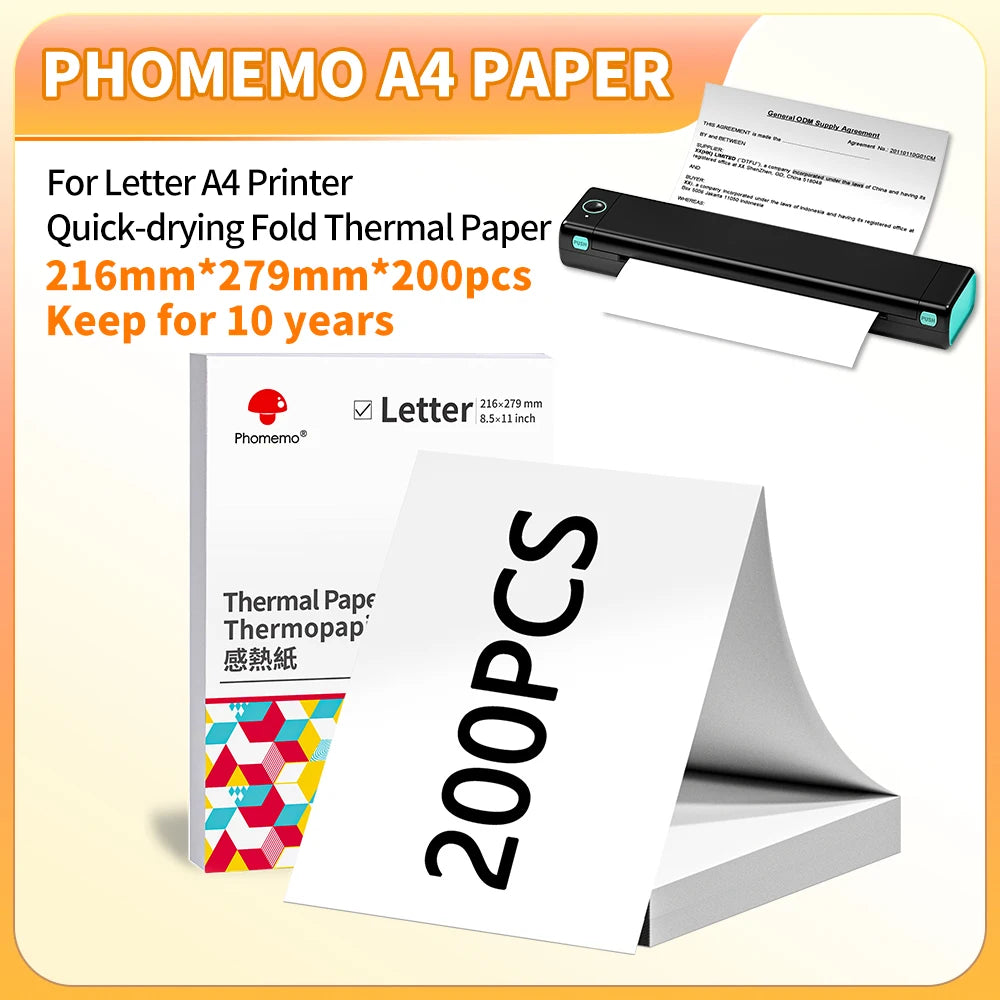 NEW Arrivals 100-200PCS Set Original PHOMEMO Thermal Printer Paper 8.5 x 11 Inch, Advanced Thermal Printing, Thermal Paper Compatible with M08F-Letter, M832, M834 Tattoo Photos