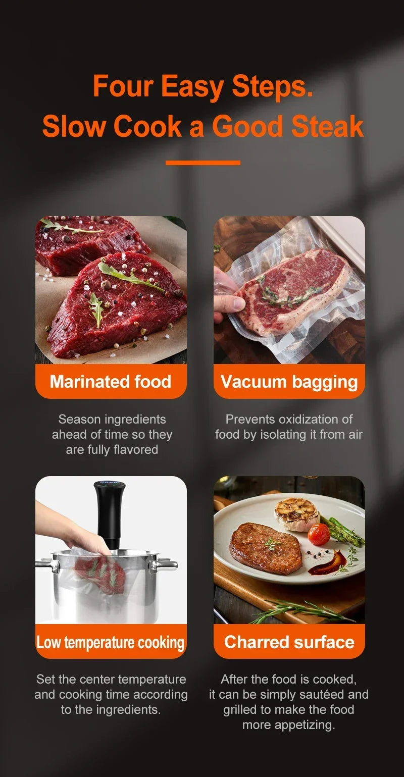 NEW 1100W Vacuum Sous Vide Cooker LCD Touch Screen Digital Display Immersion Circulator Accurate Cooking Waterproof Smart Slow Cooker App Control Connected Cooking