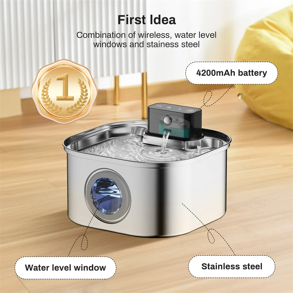 NEW Arrivals 3.2L Sensor Stainless Steel Wireless Charging Cat and Dog Water Fountain Rechargeable Automatic Induction 45 Days Standby Cycle Filter Pet Drinking Bowl