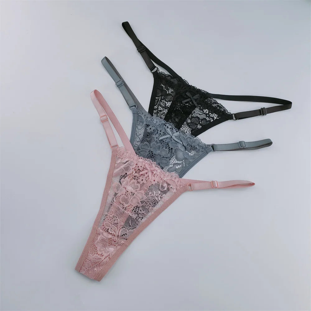 NEW Arrivals 3PCS Set Lace Thongs Women Lace Low Waist Panties Sexy Transparent Underwear Fashion Breathable G-String Ladies Intimates Lingerie