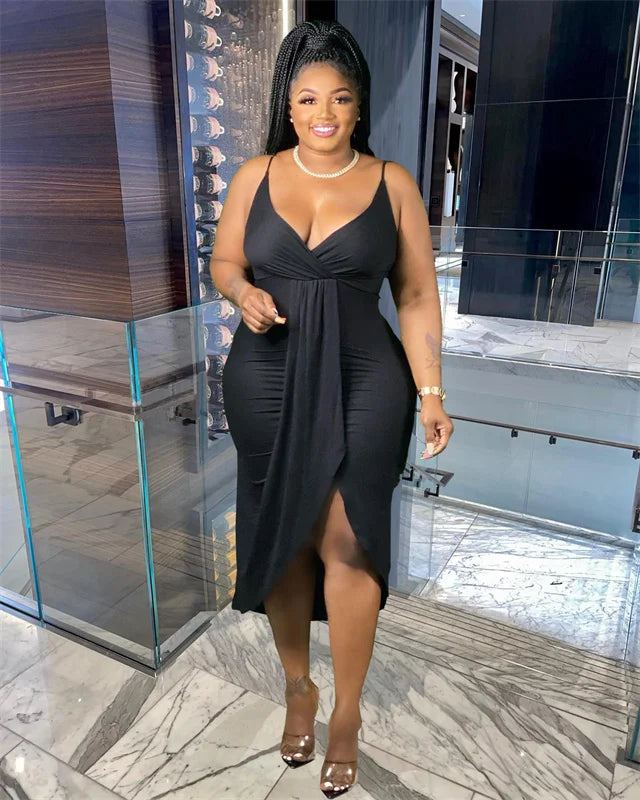 NEW XL-5XL Plus Size Women Dresses Summer Clothing Sexy Bodycon Stretch Sling Solid Maxi Party Dress Sexy Evening Party Summer Dress