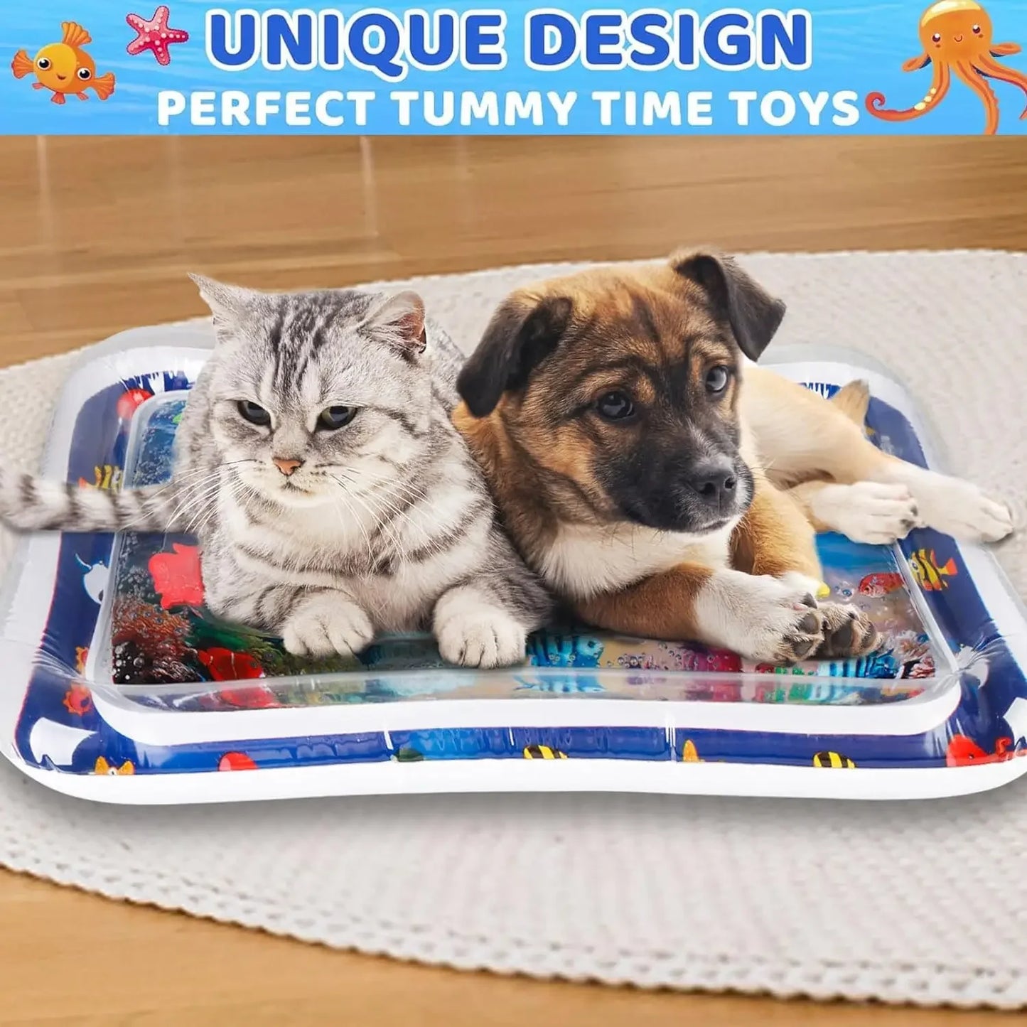 NEW Arrivals 10PCS Set 3 Styles 100CM Water Sensory Play Mat Thickened Inflatable Water Mat For Cat And Dog Pet Playmat With Fish Sea Ocean Theme Sensory Water Toys Pets Supplies