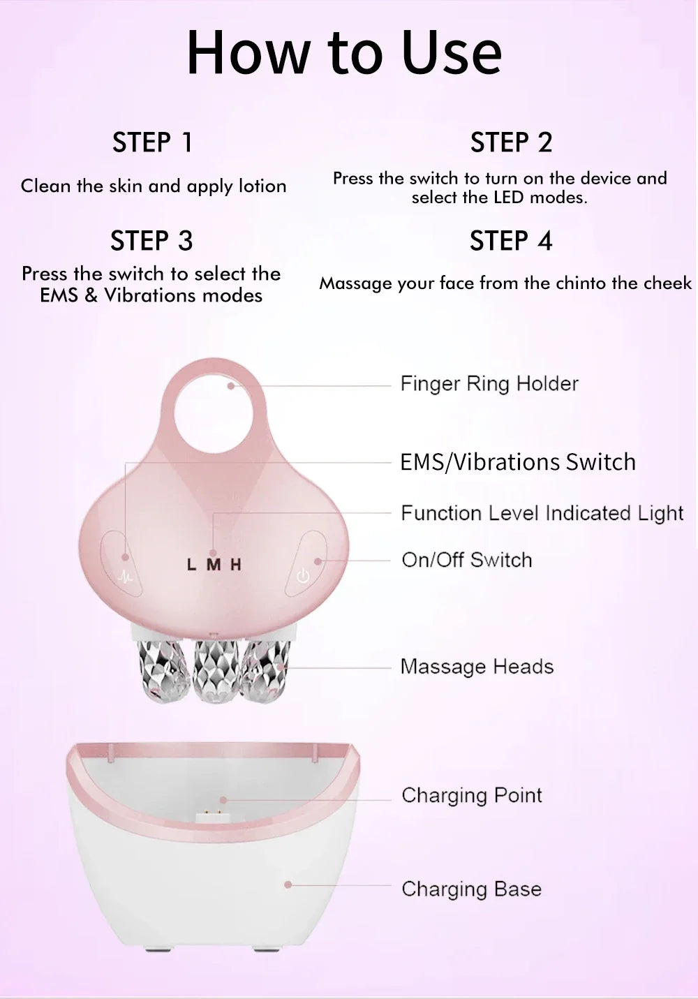 EMS 5 in 1 Facial Massager 4D Massage Head Home Use Facial Device Promote Face Cream Absorption 5 Light Color Modes Beauty Tools Women Skin Care Supplies