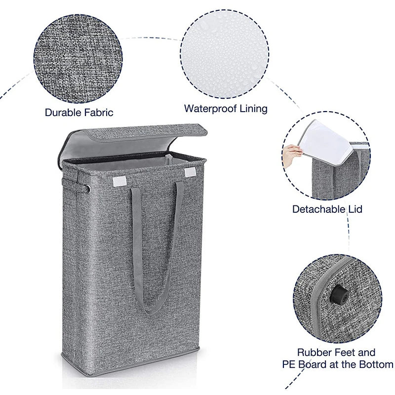 45L Thin Laundry Basket with Cover, Narrow Hand, Fine Hand, Dirty Laundry Basket, Bedroom, Kindergarten, Whole Basket Storage