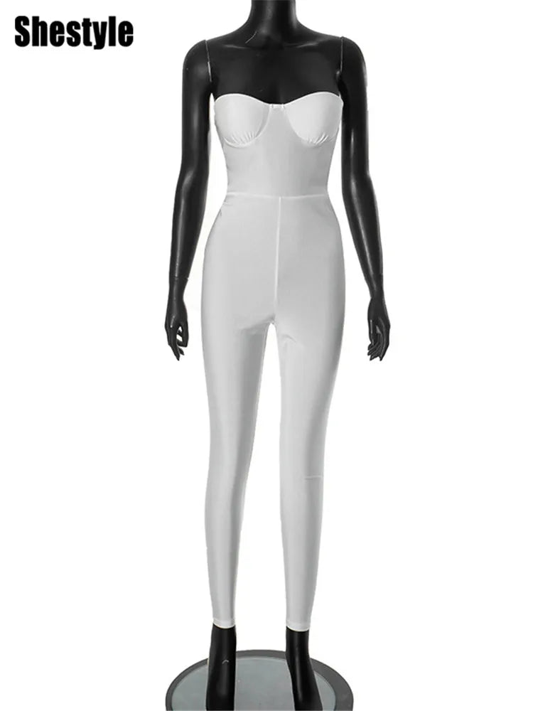 NEW Arrivals UK Size Black/White/Red Color Strapless Backless Chest Sponge Cup Bodycon Wrapping Solid Fashion Women Jumpsuit Fitness Underwire Hipster Sexy Hot Jumpsuit