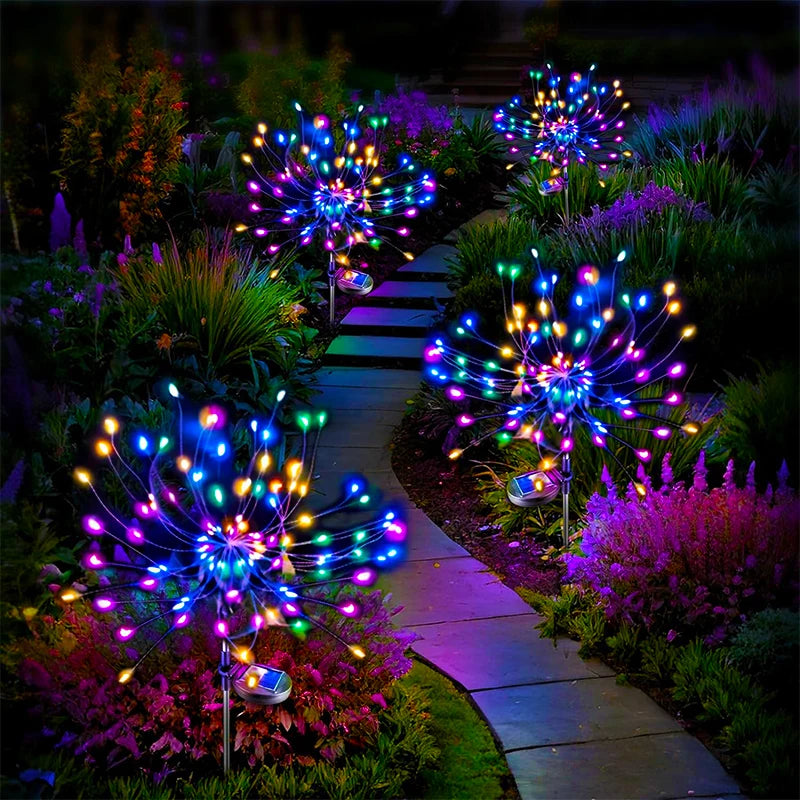NEW Arrivals 5PCS Set Solar Garden Lights Outdoor Fairy Fireworks Light Waterproof Decor Yard Pathway Patio Lawn Flower Lamps Home Garden Lighting Decoration Supplies