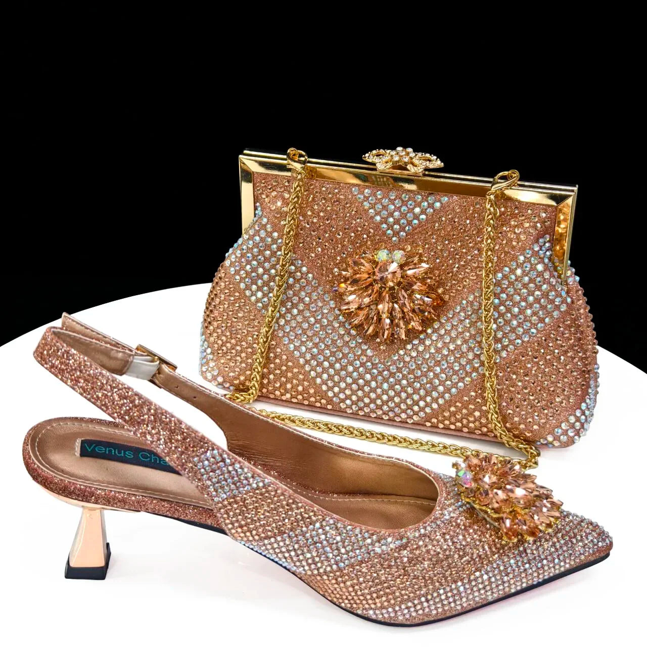 NEW Arrivals 8 Colors Italian Design Rhinestone Luxury Wine Colour Pointed Toe Shoe & Bag Matching Set Women's High Heels Night Club Business Dinner Evening Wedding Birthday Party Ladies Luxury Fashion Apparel Accessories Set