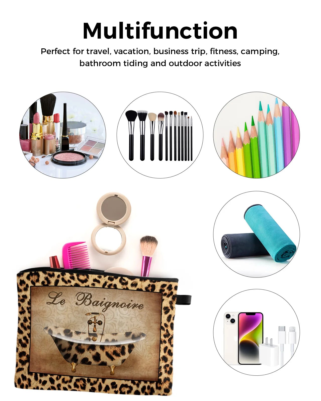 NEW Luxury Leopard Skin Texture Bathtub Large Capacity Travel Outdoor Evening Party Shopping Airport Cosmetic Make-Up Bags Accessories Supplies Portable Makeup Storage Pouch Women Waterproof Case