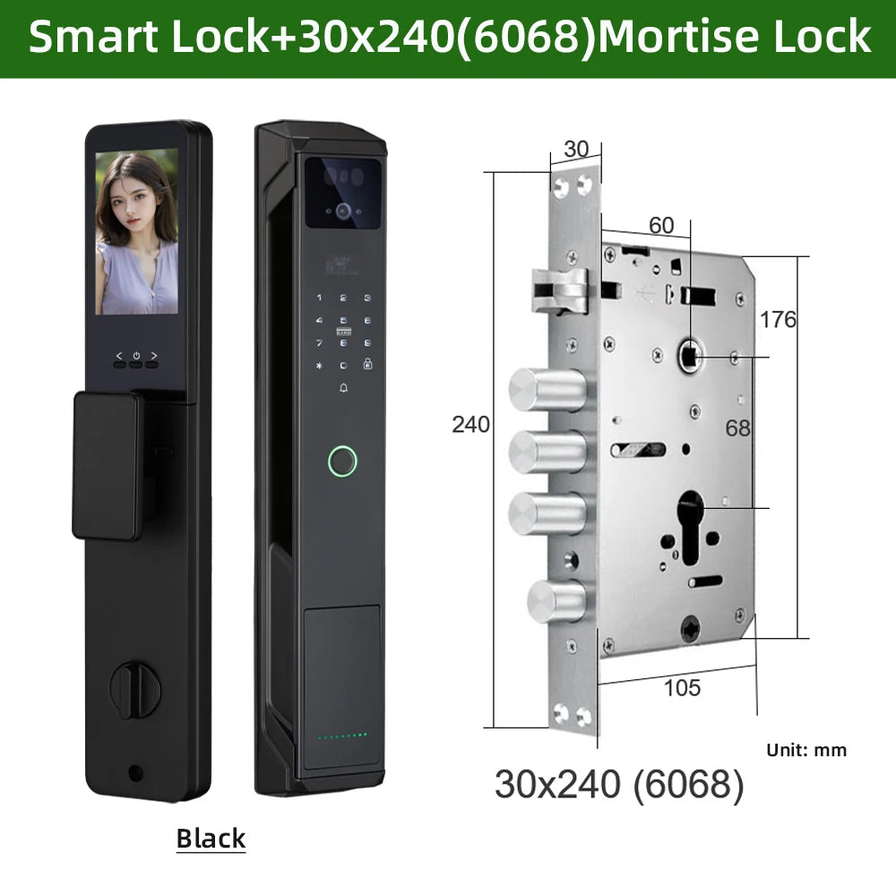 NEW Arrivals P8 TUYA App Wi-Fi Smart Lock, 21 Languages, Remote Video Call Intercom, Face-Palm IC Card Unlock, Black/Gray Anti Theft Top Quality Security System Home Apartments Office Security Supplies
